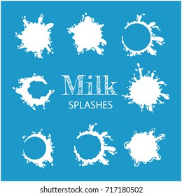 Vector Set of the milk splashes. Milk labels.