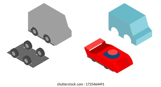 Vector Set. Mini 4wd Toy Car Illustration