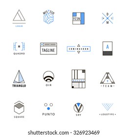 Vector set of minimal geometric hipster logos, icons, signs. Abstract logos collection on white background