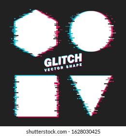 Vector set of minimal geometric shapes frames. Template of frames with glitch effect. Modern elements for design banners, posters, covers, cards, flyers, brochures.