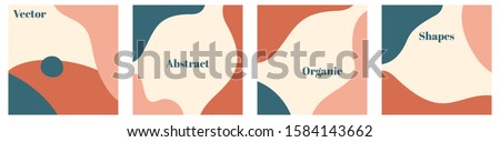 Vector set of minimal square backgrounds with organic abstract shapes and sample text in pastel colors