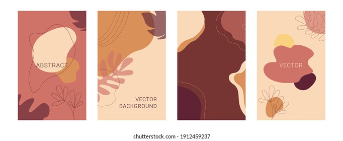 Conjunto de vectores de fondo abstracto de moda mínima. Formas, líneas y colores cálidos.