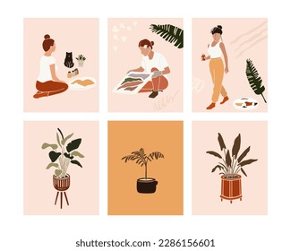 Juego de vectores de afiches abstractos de minimalismo. Resumen de creadores de niñas con cuadros