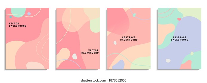 Vector set of minimalist abstract backgrounds with shapes, lines, and pastel colors