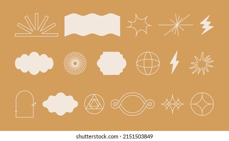 Vector set of minimalist brutalist design elements, futuristic shapes and geometric figures with copy space for text - abstract background elements for branding, packaging, prints and social media pos