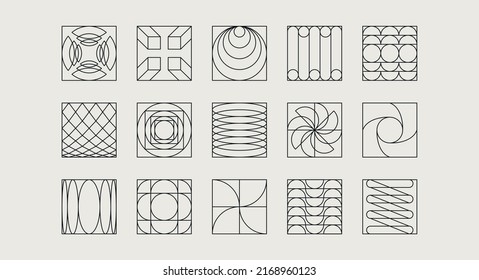 Vector set of minimalist brutalist design elements, futuristic shapes and geometric figures with copy space for text - abstract background elements for branding, packaging, prints and social media pos