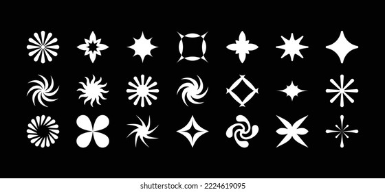 Vector set of minimalist brutalist design elements, futuristic shapes and geometric figures and stars - abstract background elements for branding, packaging, prints and social media posts
