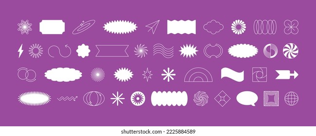 Vector set of minimalist brutalist design elements, futuristic shapes and geometric figures and stars - abstract background elements for branding, packaging, prints and social media posts