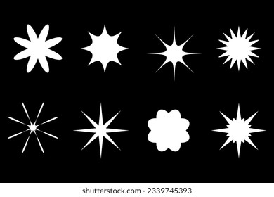 Vector set of minimalist brutalist design elements, futuristic shapes and geometric figures and stars - abstract background elements for branding, packaging, prints and social media posts