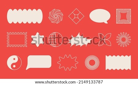 Vector set of minimalist brutalist design elements, futuristic shapes and geometric figures with copy space for text - abstract background elements for branding, packaging, prints and social media pos