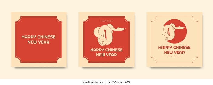 Vector set minimalist chinese template snake of the year for social media square with frame