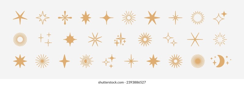 Vector set of minimalist design elements, futuristic shapes and geometric figures and stars - abstract background elements for branding, packaging, prints and social media posts