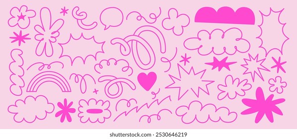 Vector set of minimalist design elements, flowers, doodles, scribbles - abstract background elements for branding, packaging, prints and social media posts