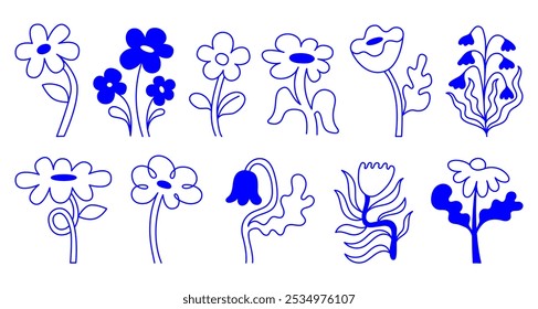 Vector set of minimalist design elements, flowers, doodles, scribbles - abstract background elements for branding, packaging, prints and social media posts