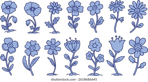 Vector set of minimalist design elements, flowers, doodles, scribbles - 