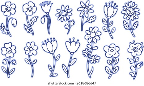 Vector set of minimalist design elements, flowers, doodles, scribbles - 