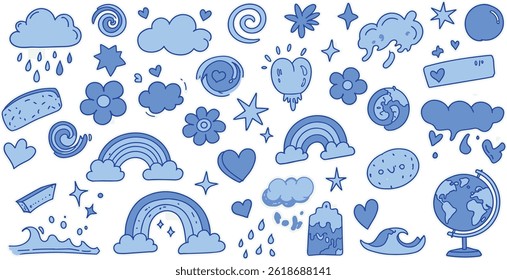 Vector set of minimalist design elements, flowers, doodles, scribbles - abstract background elements for branding,