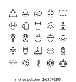 a vector set of Minimalist Fall and Winter Icons on white background