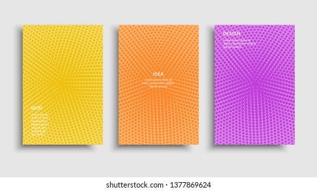 Vector set minimalist half tone covers design. Vector colorful half tone brochures. Modern grainy textured design background.