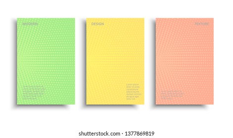 Vector set minimalist half tone covers design. Vector color faded brochures. Modern grainy textured design background.