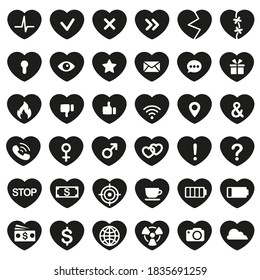 Conjunto vectorial de íconos de corazón minimalistas para redes sociales, sitios de citas, aplicaciones de comunicación, internet, mensajeros, menú de búsqueda, plantillas de diseño. Elementos aislados de silueta sobre un fondo blanco