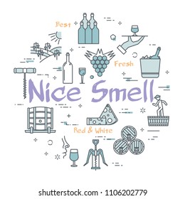 Vector set of minimalist icons showing winemaking process and vintage industry on white background