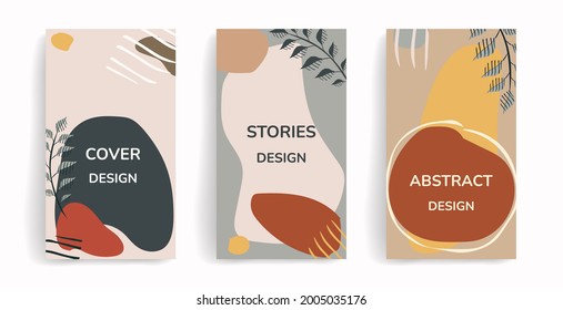 Vector set in minimalist trendy style with copy space for text. Design templates for social media stories and also as backgrounds for messages, banners, mobile apps, web, print, advertisements