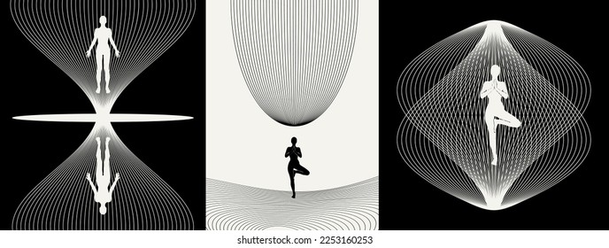 Vector set of  minimalistic   background. Creative abstract artwork with hand drawn silhouette . Template for card, poster, banner, print for t-shirt, social media.