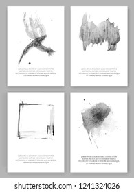 Vector set of minimalistic cards. Templates of letters and posters with freehand acrylic expressive smears.