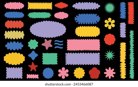 A vector set of minimalistic design elements, futuristic shapes, geometric shapes and stars - abstract background elements for branding, packaging, prints and social media posts.