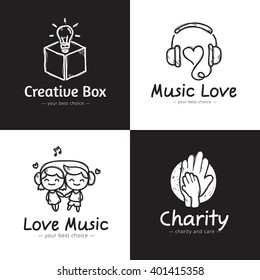 Vector set of minimalistic doodle logos. Sketch style logos