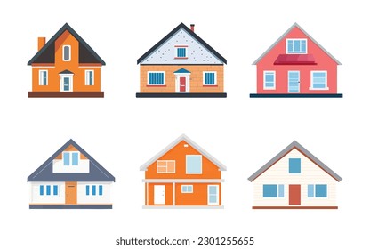 Vector Set of Minimalistic House Illustrations on White Background