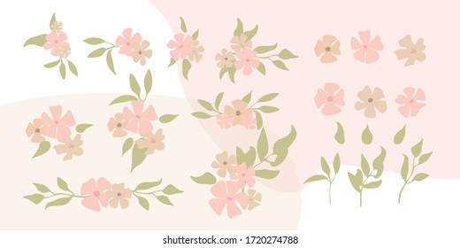 Vector set of minimalistic spring flowers.