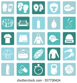 Vector Set of Mix Martial Arts Icons. MMA Icons.  Boxing, Kick Boxing, Thai Boxing, Wrestling, Grappling, Cross Fit. Fighting, Training and Competition.
