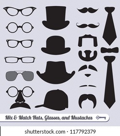 Vector Set: Mix And Match Mustache Glasses Hats And Ties