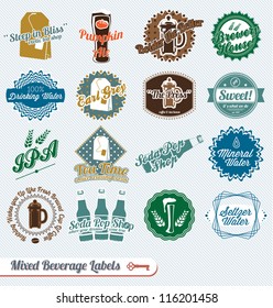 Vector Set: Mixed Types of Beverages Labels and Icons