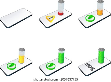 Vector set of mobile phone battery charge indicator. Discharged and fully charged icons