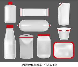 Vector set mock up. Food packaging for different snack products, design pack template for branding