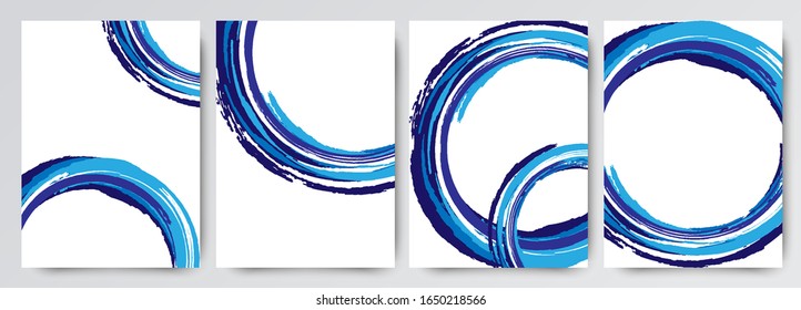 Vector set of modern abstract backgrounds. Artistic circles are drawn with a brush and blue paint
