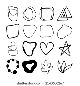 Vector set of modern abstract shapes for decor and design. Boho style elements, doodle, hand draw
