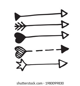 Vector set of modern arrow for web site. Hand drawn arrow vector icons lines. Sketch arrow design for business plan and education. Doodle.