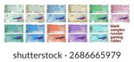 Vector set of modern banknotes of Russia. Blank samples of game Russian rubles. Denominations from 5 to million. Collection of money. New map of RF. Obverse and reverse. QR-code stands for face value