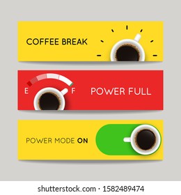 Vector set of modern banners with coffee backgrounds. Trendy templates for flyers, posters, invitations, restaurant or cafe menu design.