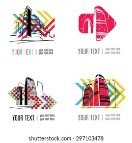 Vector set of modern city building logos - colorful design