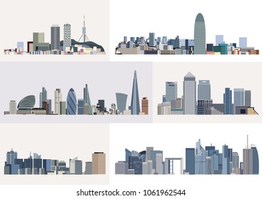 vector set of modern cityscapes with skyscrapers