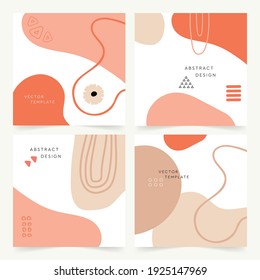 Vector - Set of modern design template with abstract organic shapes in pastel colors. Minimal square background for brochure, flyer, banner, poster, and branding design. Vector illustration