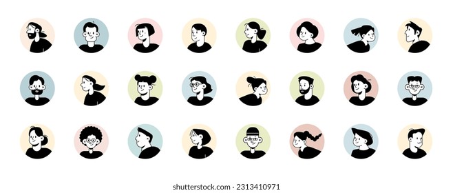 Vector set of modern design of young people avatar icons for social media and networking, user profile