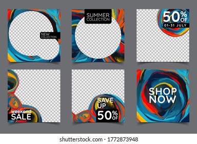 Vector set of modern editable abstract 06 slide social media template. Great for fashion new arrival super mega flash sale discount promotional social sale post web banner design.