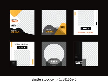 Vector set of modern editable social media template. Great for food delivery new arrival super mega flash big sale discount promotional web banner illustration in black background.