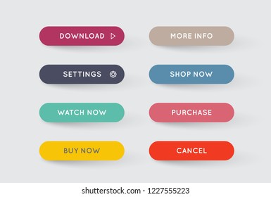 Vector Set of Modern Flat App or Game Buttons. Trendy flat colors with shadows.